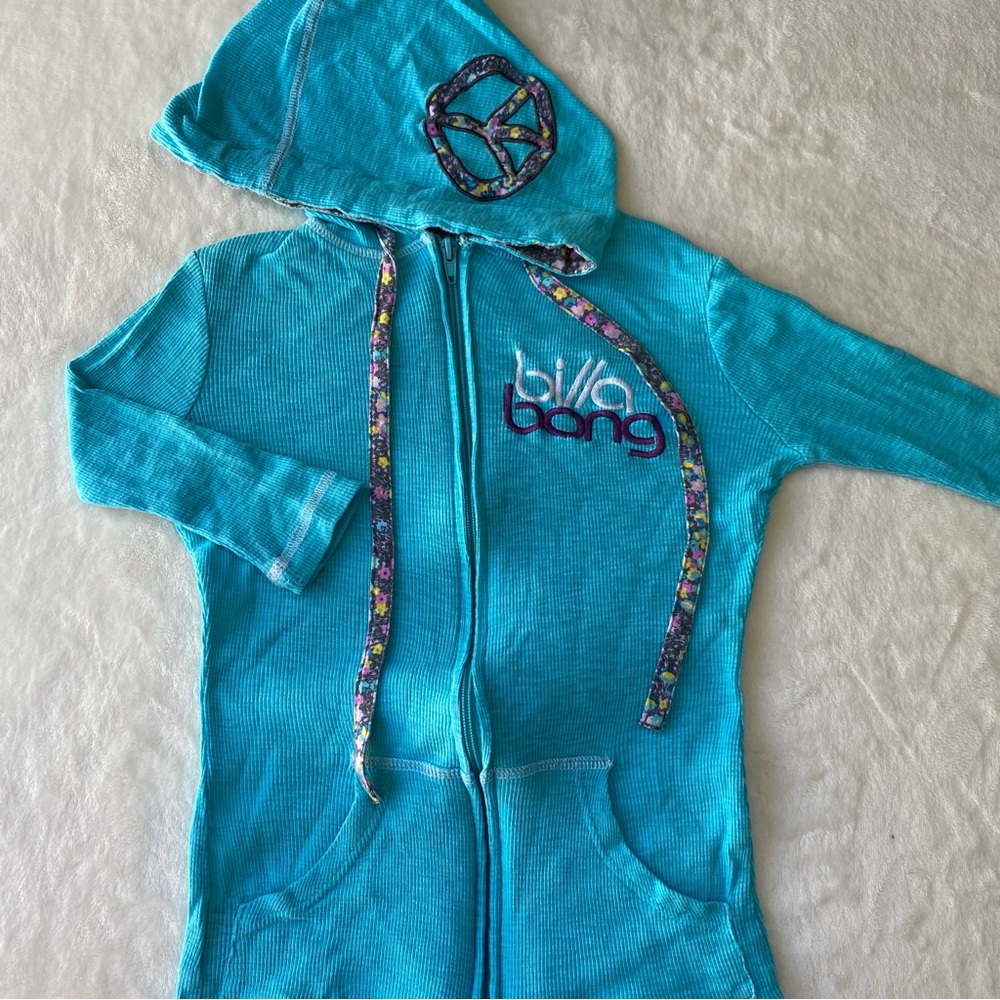 Vintage Billabong Hoodie Thermal Quarter Sleeve Peace Sign Floral Embroidered XS